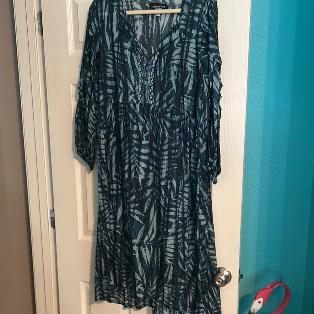 NWOT Johnny Was Blue Bishop Sleeve Cotton Dress